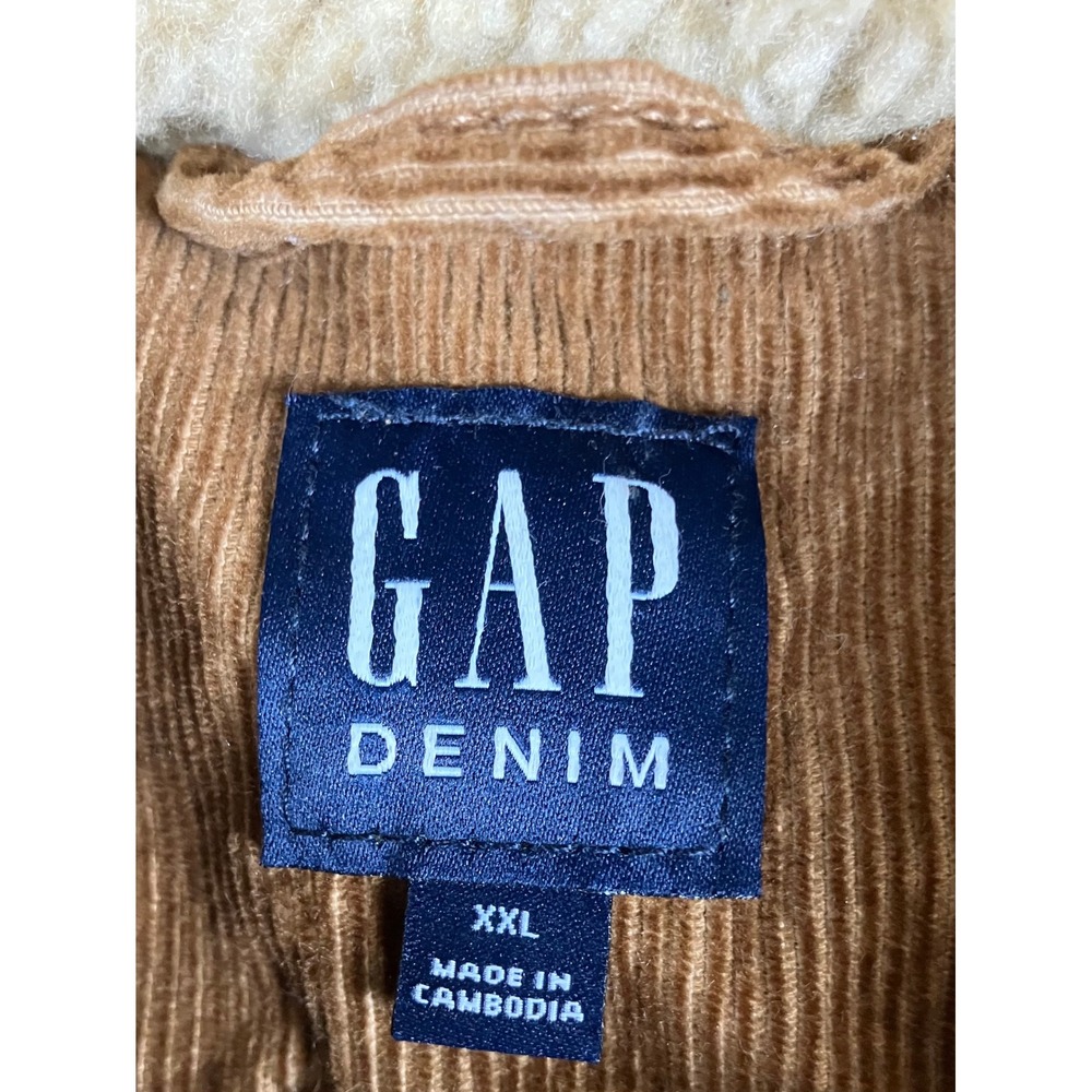 GAP Mens XXL Brown Corduroy Sherpa Lined Trucker Jacket Tan Pockets Insulated - Picture 3 of 11